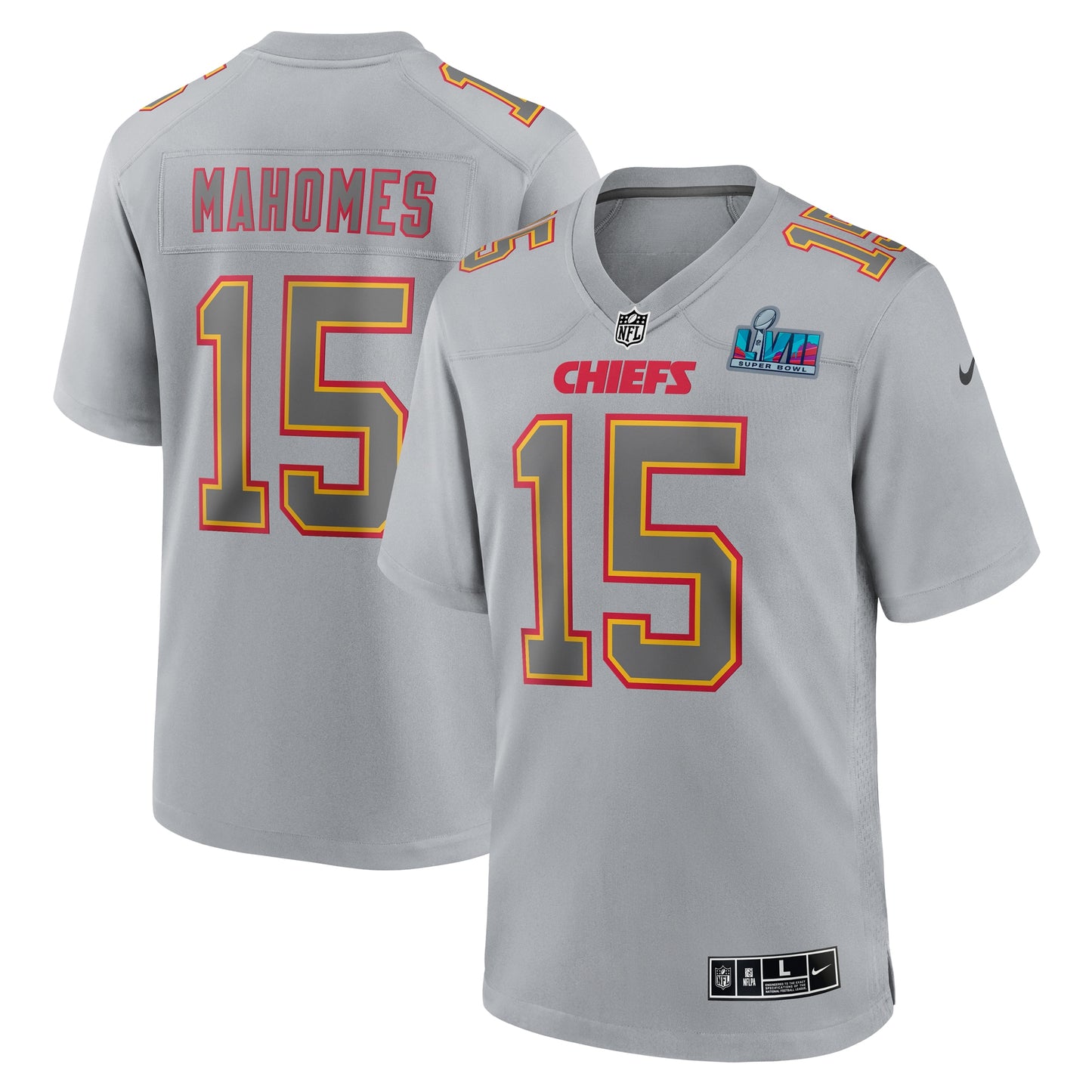 Patrick Mahomes Kansas City Chiefs Nike Super Bowl LVII Patch Atmosphere Fashion Game Jersey - Gray
