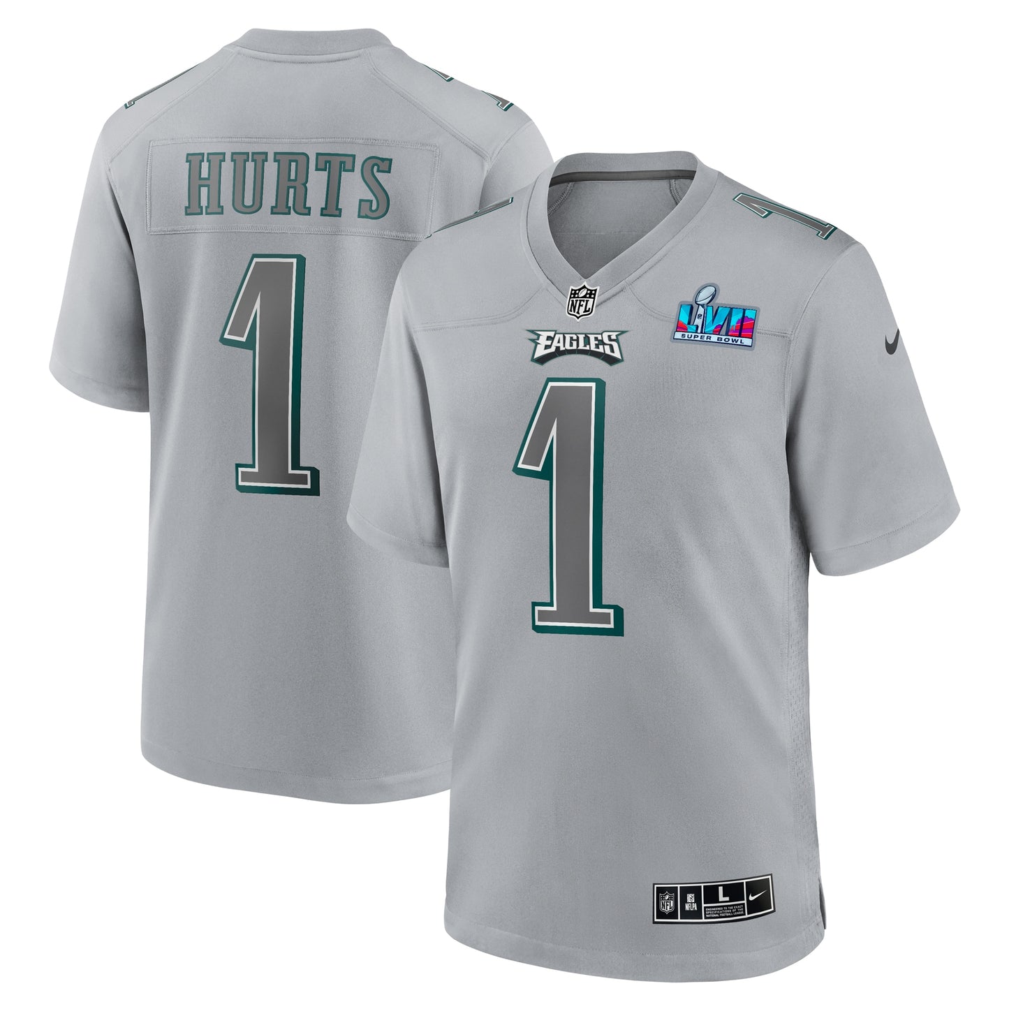 Jalen Hurts Philadelphia Eagles Nike Super Bowl LVII Patch Atmosphere Fashion Game Jersey - Gray